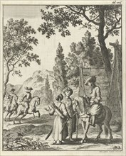 Road guards in Persia in conversation with the writer Jean de Thevenot, Jan Luyken, 1682
