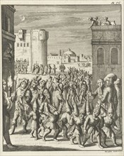 Procession of the shoemaker guild at Aleppo, preceded by a group of guys with paper pointed hats,