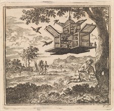 On a tree hangs a birdcage, Jan Luyken, wed. Pieter Arentsz & Cornelis van der Sys (II), 1711