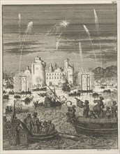 Fireworks and gondolas in Cairo, Egypt, Jan Luyken, 1681
