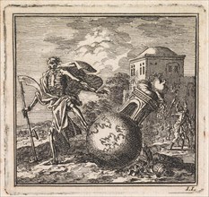 Death kicks the world, Jan Luyken, wed. Pieter Arentsz & Cornelis van der Sys (II), 1710