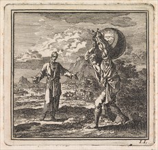Man carries the world on his back, Jan Luyken, wed. Pieter Arentsz & Cornelis van der Sys (II),