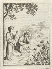 Christ and the personified soul contemplate nature, Jan Luyken, Pieter Arentsz (II), 1678 - 1687
