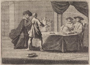 Blasphemer is grabbed by the devil, Caspar Luyken, Christoph Weigel, Frantz Martin Hertzen, 1710