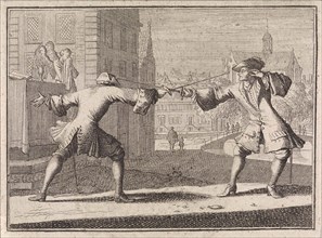 Duellist sees an angel next to his opponent during a fight, Caspar Luyken, Christoph Weigel, Frantz