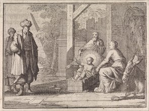 Christ child speaks from the manger to an Easterner, Caspar Luyken, Christoph Weigel, Frantz Martin