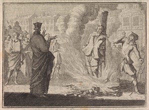 Man is burned alive while a clergyman talks to him, Caspar Luyken, Christoph Weigel, Frantz Martin