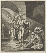 Peter liberated by the angel from prison, Jan Luyken, Jan Rieuwertsz. (II), Barent Visscher, 1706