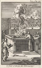 Priest sacrifices bull on the offering altar, Jan Luyken, Pieter Mortier, 1705