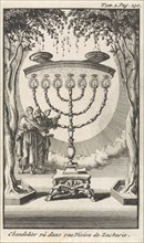 Zechariah sees the menorah, Jan Luyken, Pieter Mortier, 1705