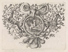 Deer under a tree struck by lightning, Caspar Luyken, Jacob Lindenberg, 1705