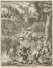 Torture by pirates under the watchful eye of soldiers, Jan Luyken, Jan Claesz ten Hoorn, 1681