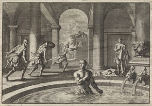 Armed enemies flee when they see Herod in bath after his victory over the army of Antigonus, Jan