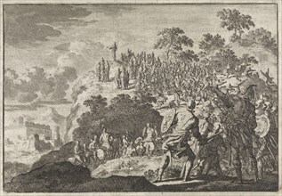 People of governor Felix attack a crowd on the Mount of Olives, Jan Luyken, Pieter Mortier, 1704