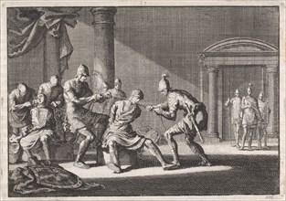 Aristobulus IV strangled in prison, Jan Luyken, Pieter Mortier, 1704