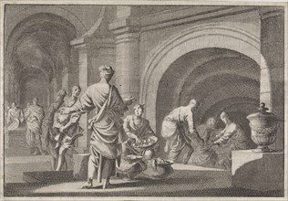 Hyrkanus robs the treasures from the tomb of David, Jan Luyken, Pieter Mortier, 1704