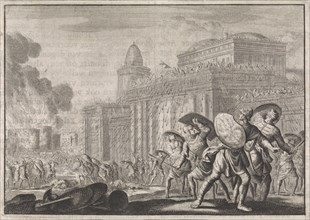 Palace of King Demetrius Nicanor in Antioch attacked by the population, Jan Luyken, Pieter Mortier,