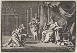 Bathsheba kneels for David, Jan Luyken, Pieter Mortier, 1704