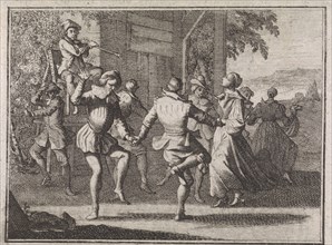 Group of dancing figures in the open air, Caspar Luyken, Hiob Hertzen, 1704