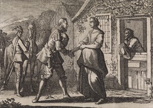 Count Gualterus asks Griseldis to marry him, Caspar Luyken, Christoph Weigel, 1704