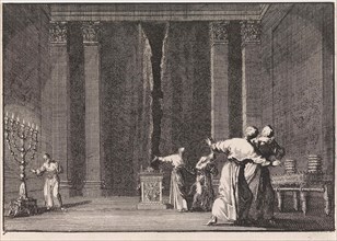 Rupture of the veil in the temple of Jerusalem, Jan Luyken, Pieter Mortier, 1703