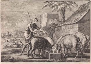 Prodigal Son as a swineherd, Jan Luyken, Pieter Mortier, 1703