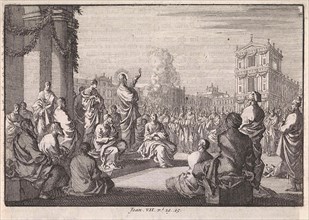 Sermon of Christ in front of the temple, Jan Luyken, 1703 - 1762