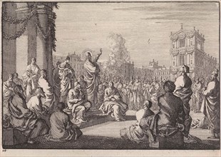 Sermon of Christ in front of the temple, Jan Luyken, 1703