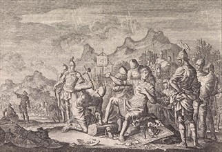 Mutilation of Adonibezek, Jan Luyken, Pieter Mortier, 1703 - 1762
