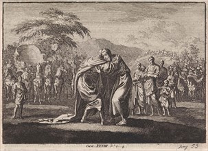 Reconciliation of Jacob and Esau, Jan Luyken, Pieter Mortier, 1703 - 1762