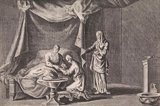 Isaac blesses Jacob, Jan Luyken, Pieter Mortier, 1703 - 1762