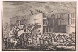 Construction of Noah's Ark, Jan Luyken, Pieter Mortier, 1703
