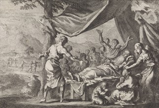 Adam's deathbed, Jan Luyken, Pieter Mortier, 1703-1762
