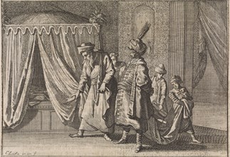 Sickbed of the wife of the pasha, 1639, print maker: Caspar Luyken, Caspar Luyken, Johann David