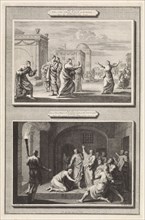 Paul healed a possessed woman and the conversion of the Philippian jailer, Jan Luyken, Hendrik