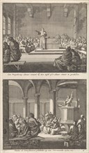 Sermon by a priest at an altar and Paul of Samosata preaching to the early Christian community, Jan