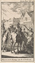 Don Pablo (Buscon) on a horse, Jan Luyken, 1681