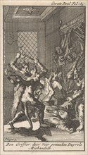 The Registrar is attacked by four men dressed as devils, Caspar Luyken, Jan Claesz ten Hoorn, 1699