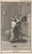 Don Diego struggles with the spirit of Don Leander, Caspar Luyken, Jan Claesz ten Hoorn, 1699