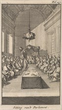 Cardinal Mazarin in a meeting with Louis XIII and his advisers, 1643, Caspar Luyken, Boudewijn van