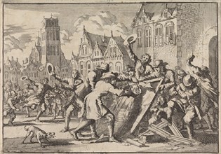 Riot in Dordrecht, The Netherlands, where an image of Cornelis de Witt is destroyed by the people,