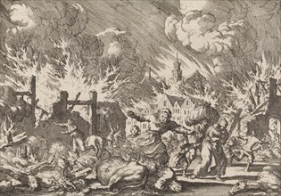 Fire in Trondheim, Norway 1681, Jan Luyken, Pieter van der Aa I, 1698