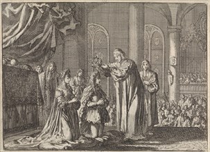 Coronation of William III and Mary II Stuart by the Archbishop of Canterbury, 1689, Jan Luyken,