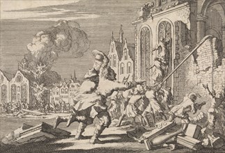 Destroying of Catholic chapels in London, 1688, Jan Luyken, Pieter van der Aa (I), 1698