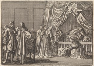 Birth of the son of King James II of England, 1688, Jan Luyken, Pieter van der Aa (I), 1698