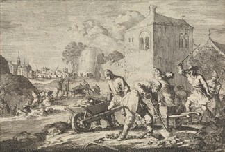 Reformed ministers in Hungary condemned to toil, 1674, print maker: Jan Luyken, Pieter van der Aa