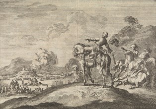 Marshal Turenne falls dead from his horse, 1675, Jan Luyken, Pieter van der Aa (I), 1698