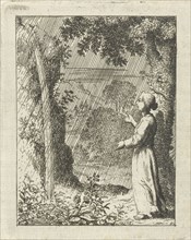 Personified soul beholds the rain, Jan Luyken, Pieter Arentsz (II), 1678 - 1687