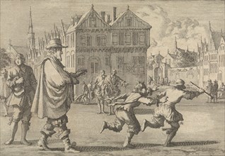 Boy offends the Mayor of Strasbourg by stealing the stick from his clerk, 1671 France, print maker: