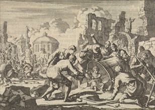 Earthquake in San Severo in Sicily, 1627, Jan Luyken, Pieter van der Aa (I), 1698
